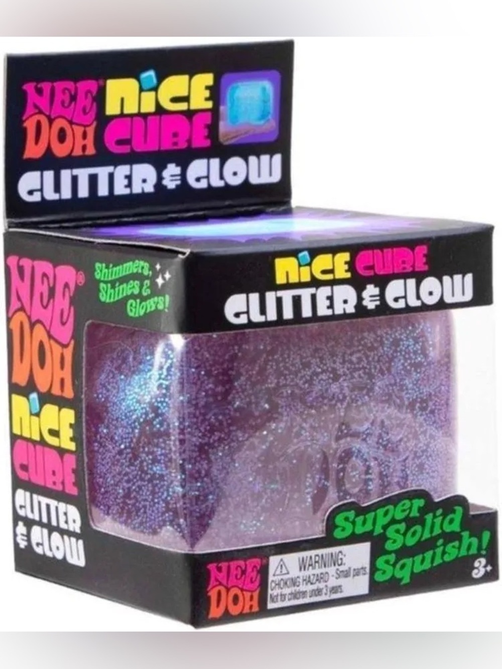 NeeDoh Nice Cube Glitter & Glow - purple Glitter Squish fidget toy